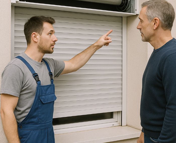 technicien montrant le bon geste à un client devant un coffre ouvert